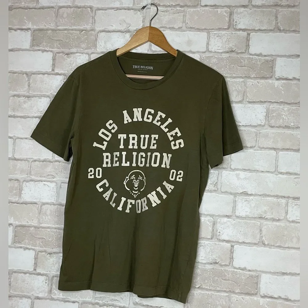 True Religion Men's Olive Green LA California Tee Size M